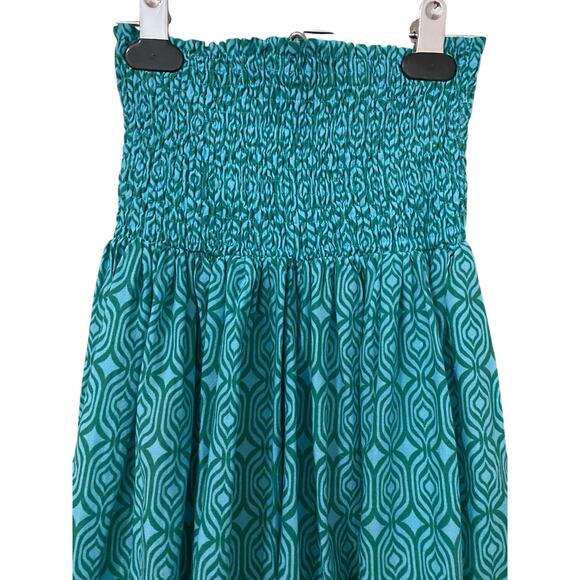 Zara Matching Set Maxi Skirt Crop Blouse XS Blue Green Print Dress 100% Cotton - Picture 12 of 16